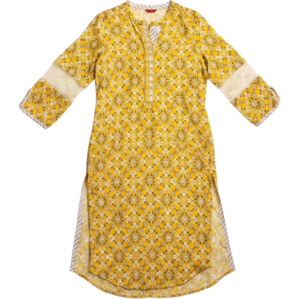 W for Woman Floral Kurta‎ Tunic Top Yellow Size 10
